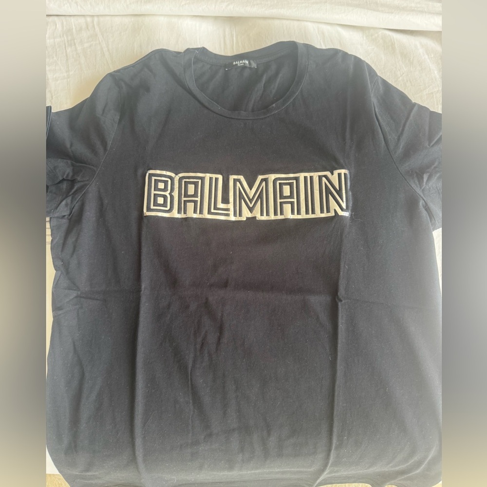 Balmain Logo Tee in Classic Black with metallic logo
